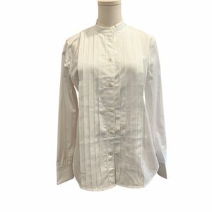 J.Crew White Pintuck Button-Down Blouse | Mandarin Collar | Size 4 | NWT